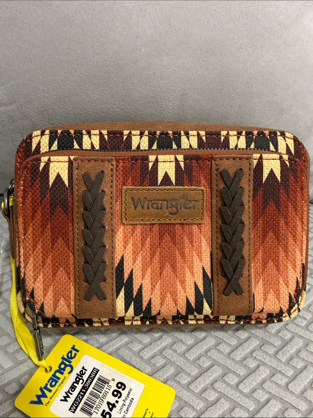 WRANGLER SOUTHWESTERN PRINT CROSSBODY BAG PURSE JEAN BUILT-IN WALLET AZTEC NWT